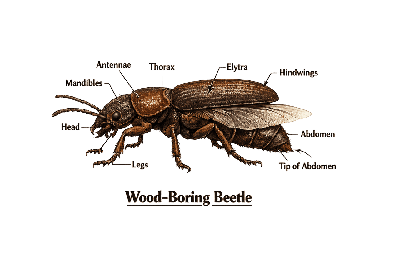 Wood-destroying insect anatomy diagram