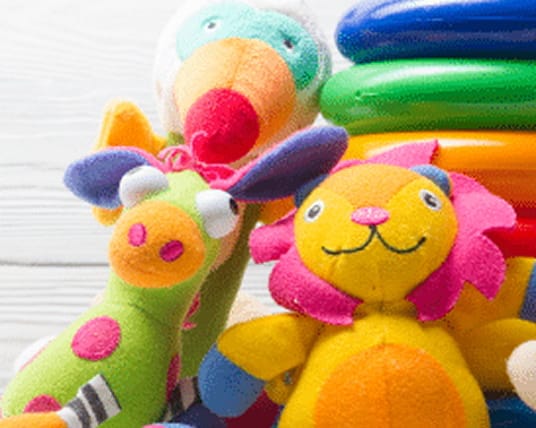Colorful stuffed animal toys in a daycare center