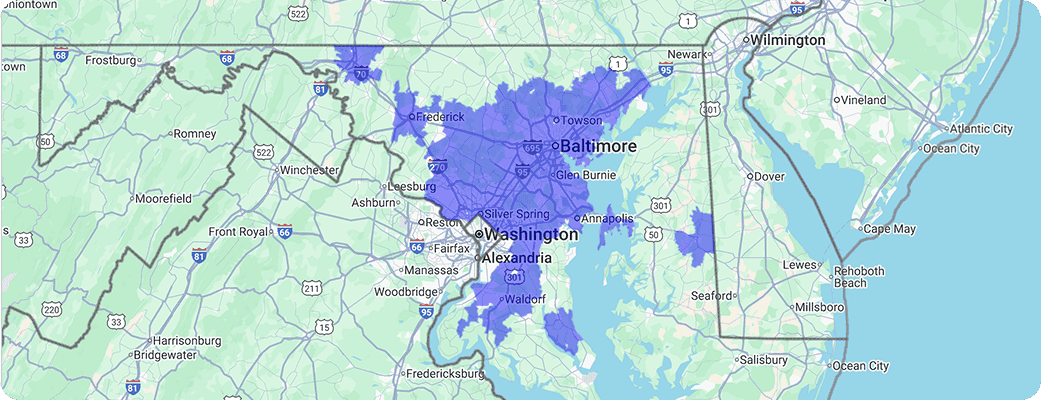 Hawx Baltimore service area map