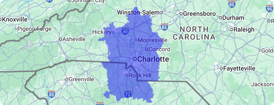 Hawx Charlotte service area map