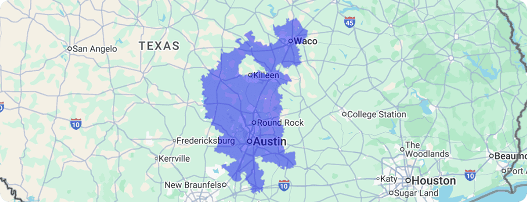 Hawx Austin service area map